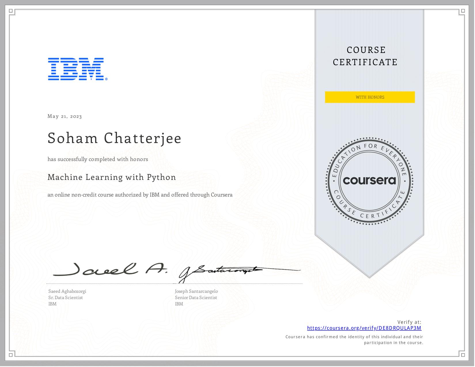 IBM Machine Learning with Python (Honors)